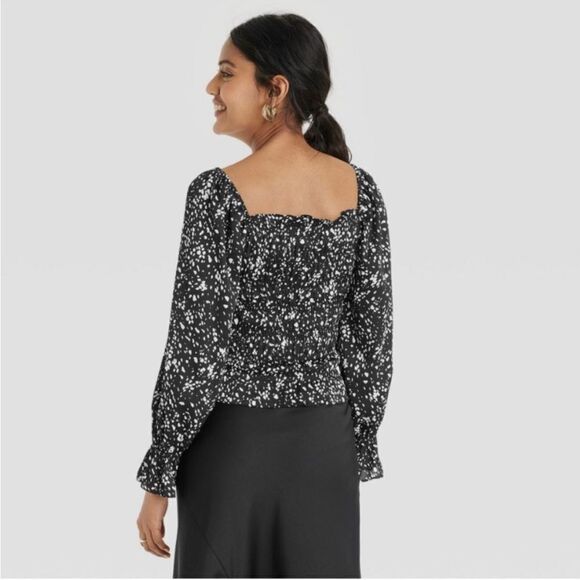 a.new.day black & white smocked on/off shoulder long sleeved top size M - Picture 2 of 10